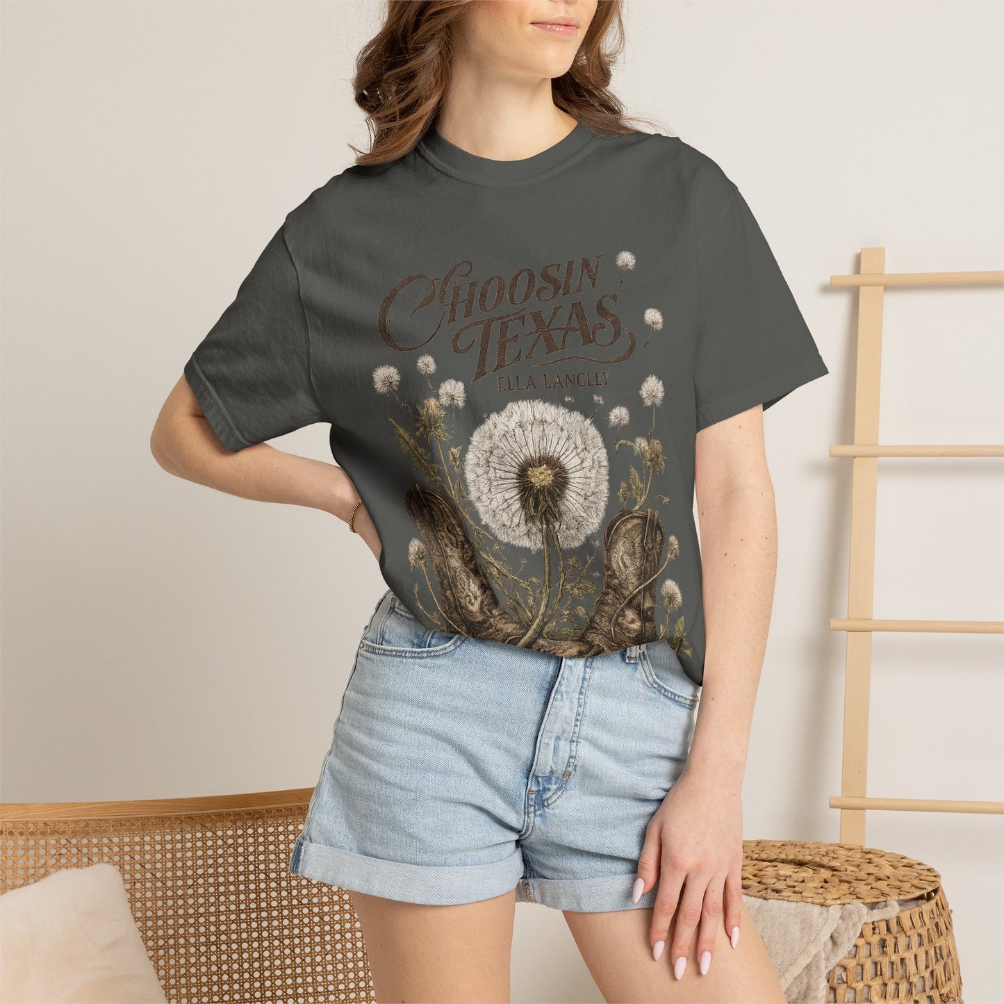 Choosin' Texas T-Shirt — Cowboy Boots & Dandelion Floral Graphic