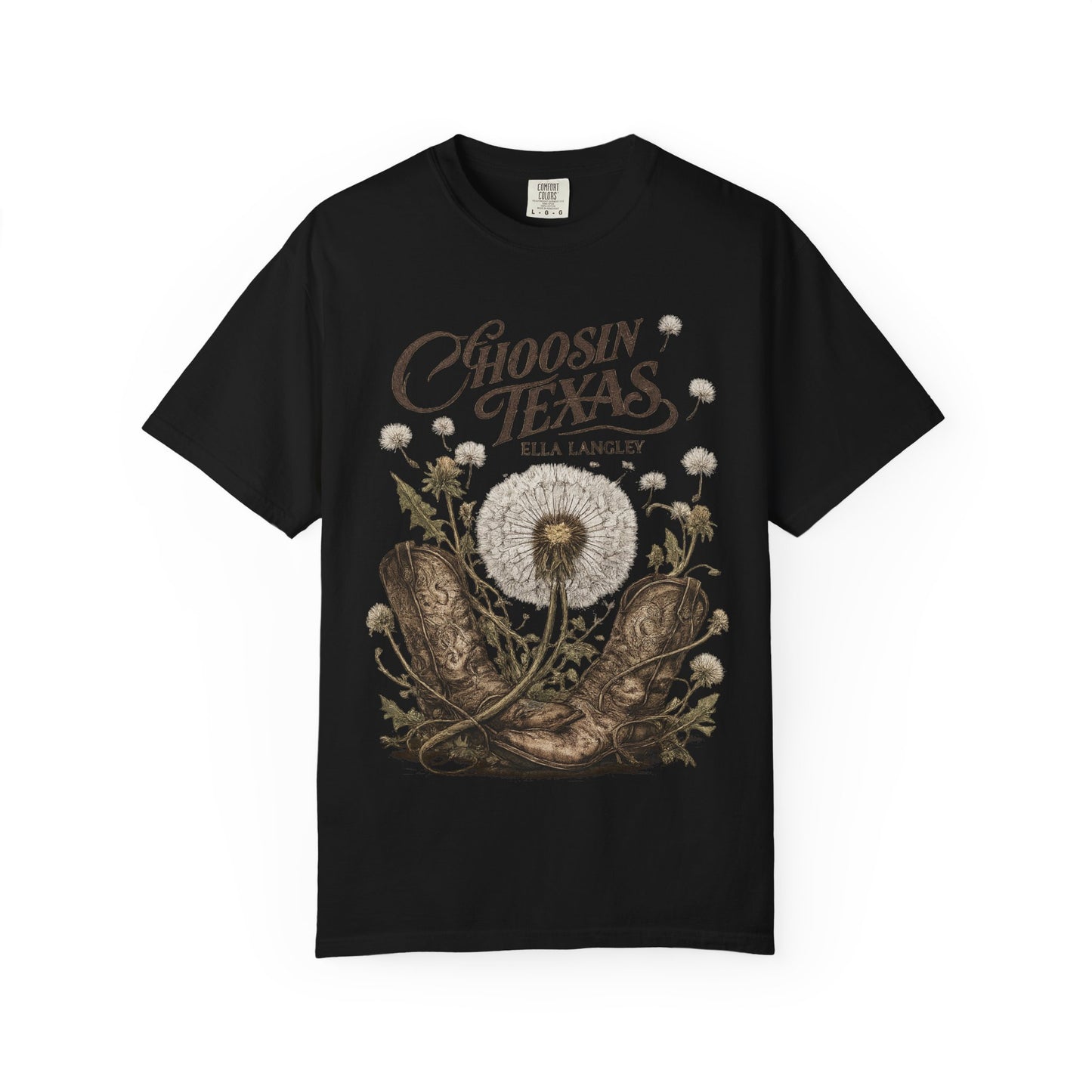Choosin' Texas T-Shirt — Cowboy Boots & Dandelion Floral Graphic