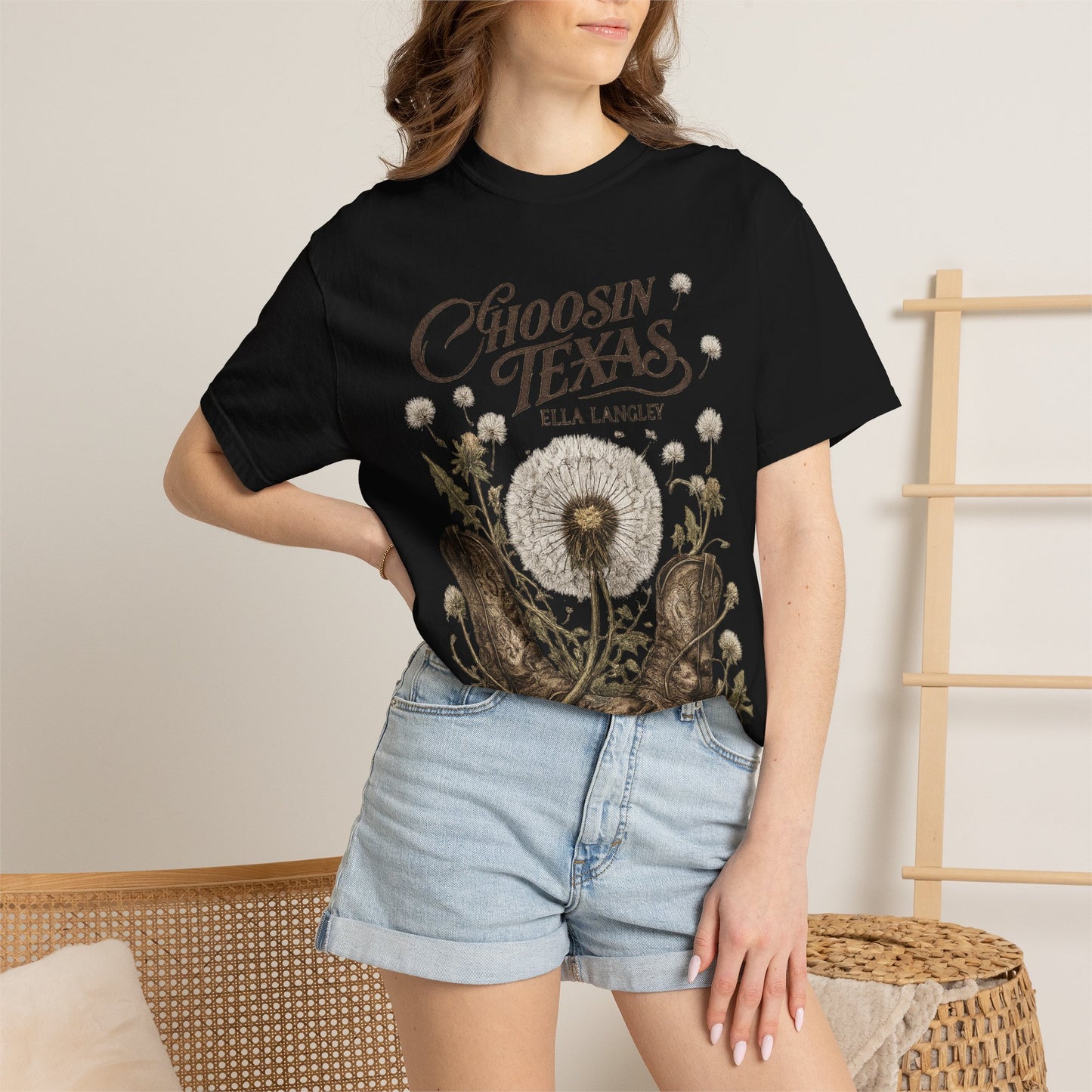 Choosin' Texas T-Shirt — Cowboy Boots & Dandelion Floral Graphic