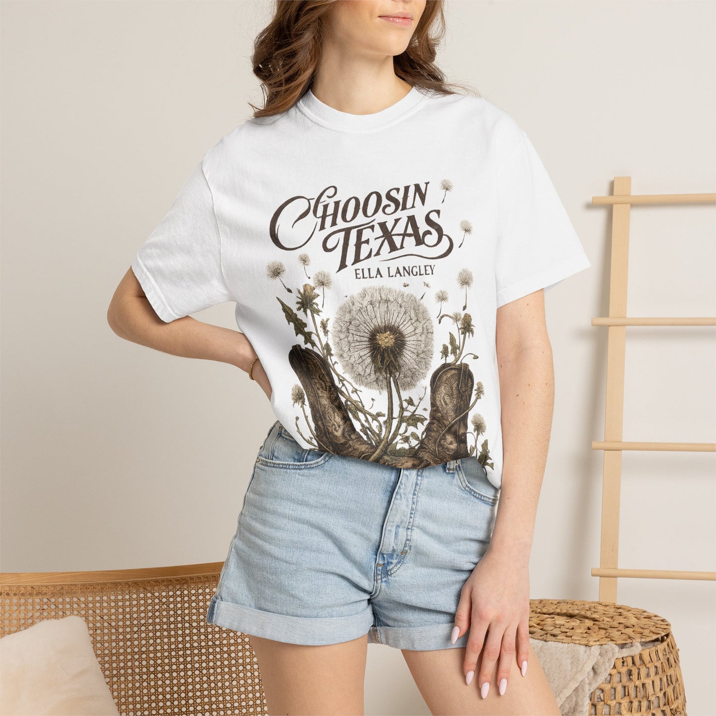 Choosin' Texas T-Shirt — Cowboy Boots & Dandelion Floral Graphic